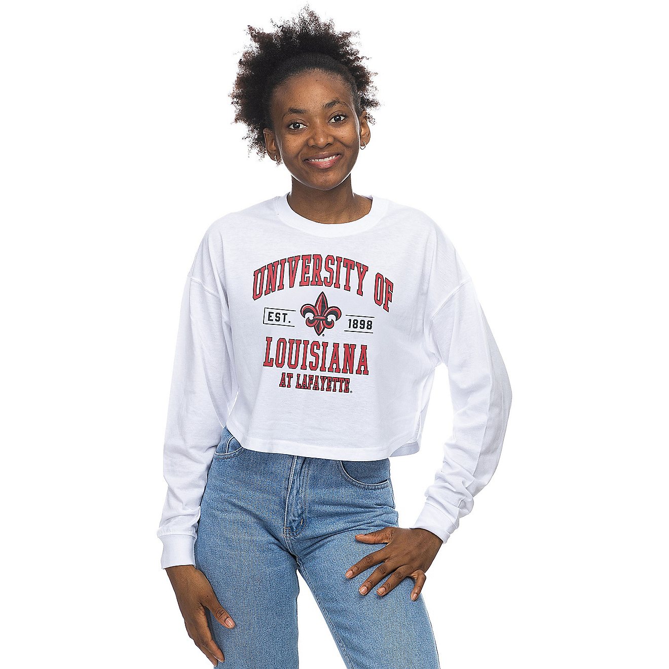 ZooZatz Women's University of Louisiana at Lafayette Crop Long Sleeve T-shirt                                                    - view number 1