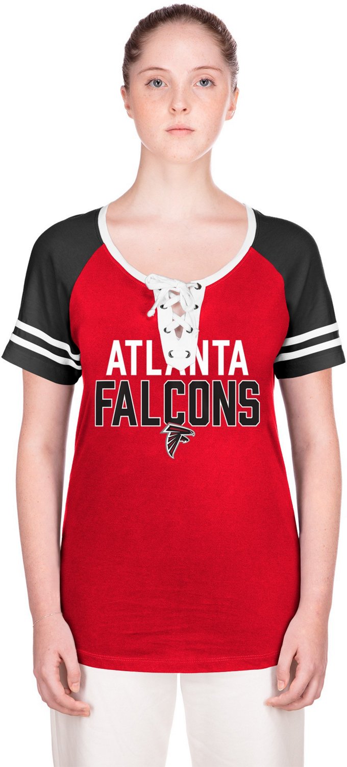 Women's New Era Red Atlanta Falcons Raglan Lace-Up T-Shirt Size: Small