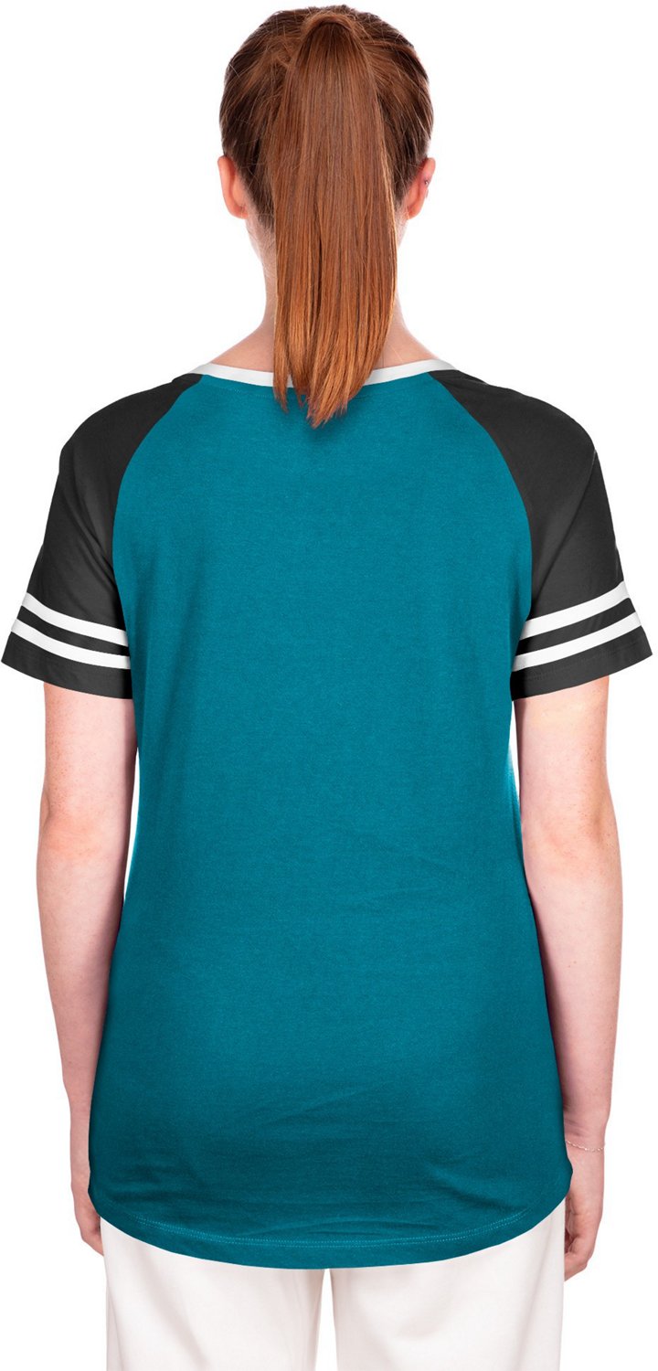 Women's New Era Blue Carolina Panthers Raglan Lace-Up T-Shirt