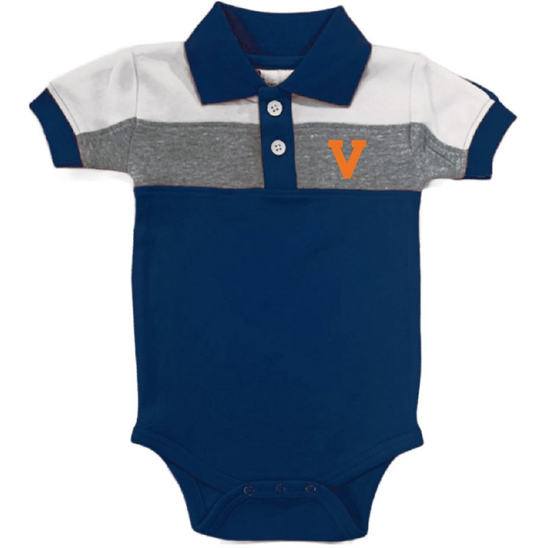 Atlanta Hosiery Company Infant Boys' University of Virginia Color Block Polo Creeper Navy Blue, 18 Months Infant - NCAA Youth Apparel