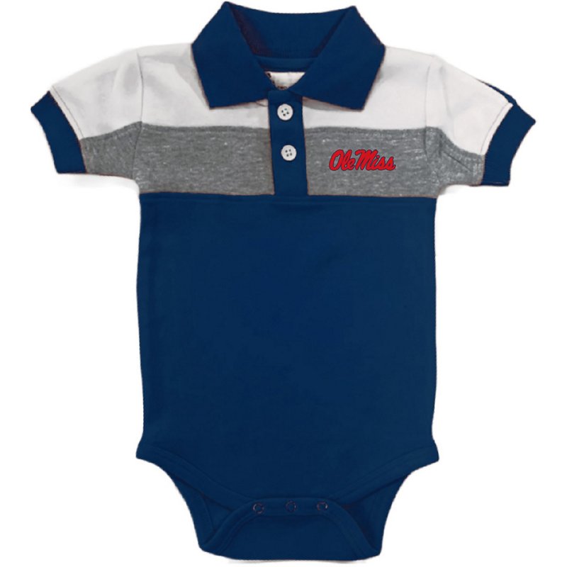 Atlanta Hosiery Company Infants' University of Mississippi Colorblock Polo Creeper Navy Blue, 0-3 Months - NCAA Youth Apparel at Academy Sports