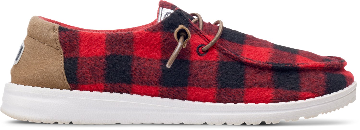 HEYDUDE Boys' Wally Buffalo Plaid Shoes Red/Black, 11 - at Academy Sports