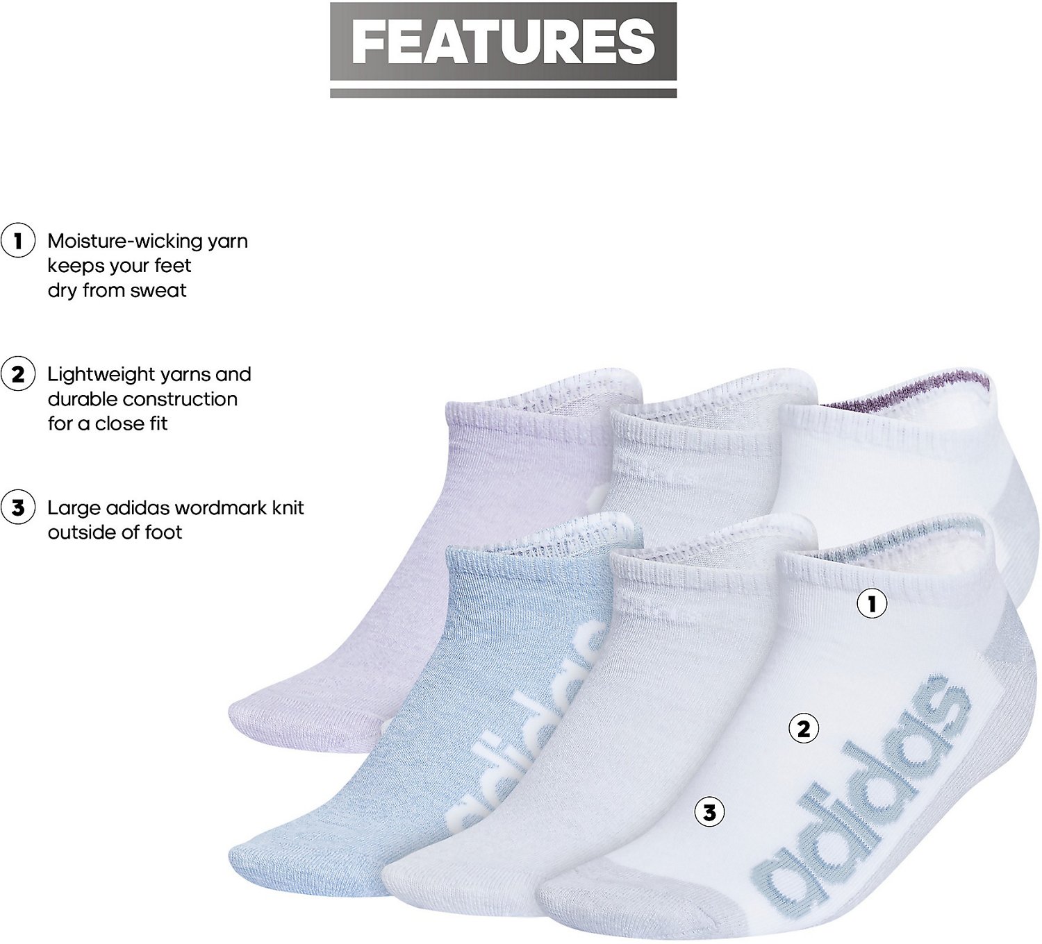 adidas Women's Superlite Linear 3 No-Show Socks 6-Pack