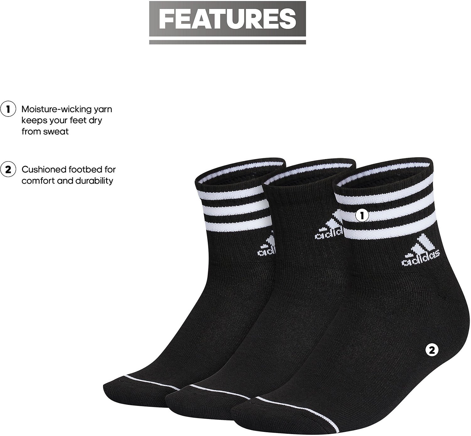 adidas Women's Cushioned 3-Stripe High Quarter Socks 3-Pack - view number 6
