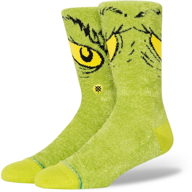 Stance Men's Da Da Grinch Crew Socks 1-Pack Green/Yellow, Large - Dress And Casual Socks at Academy Sports