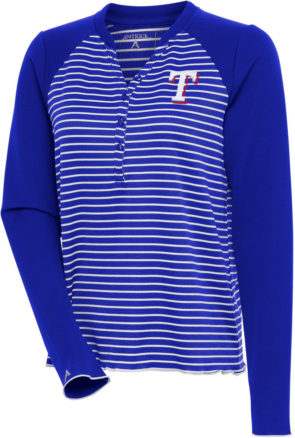 Antigua /White Texas Rangers Maverick Henley Long Sleeve T-Shirt
