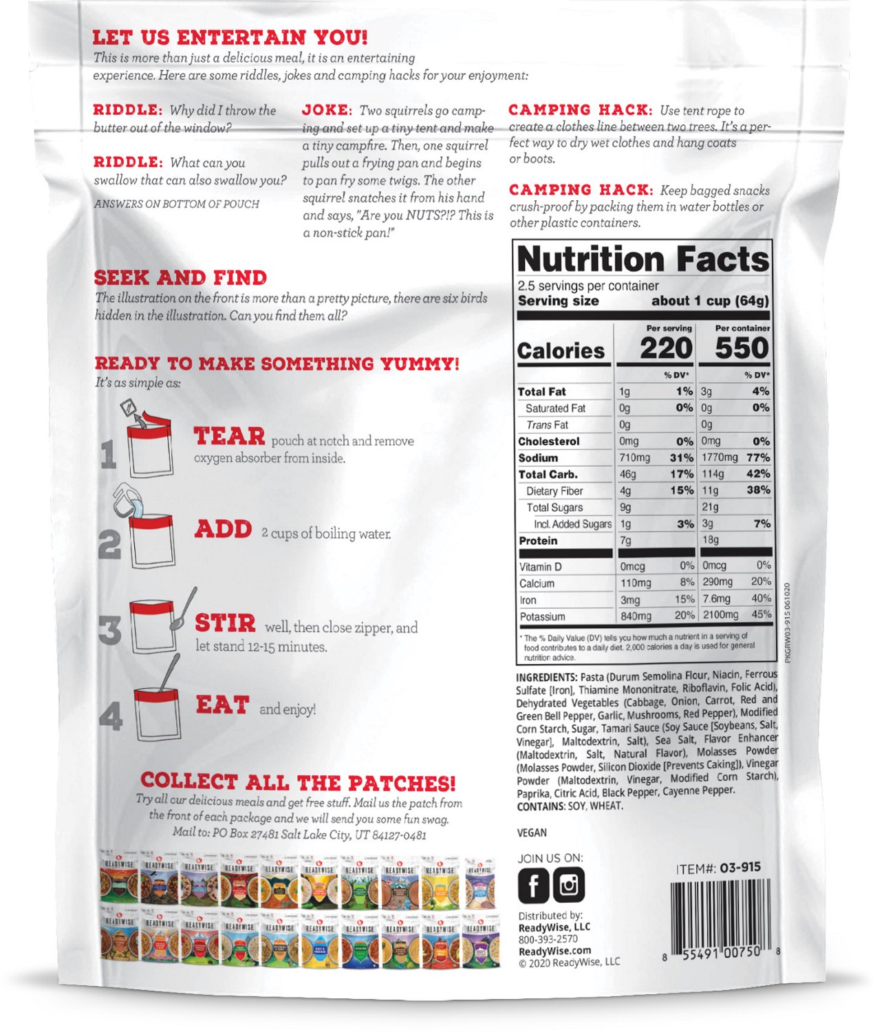 ReadyWise Adventure Meal Switchback Spicy Asian Style Noodles