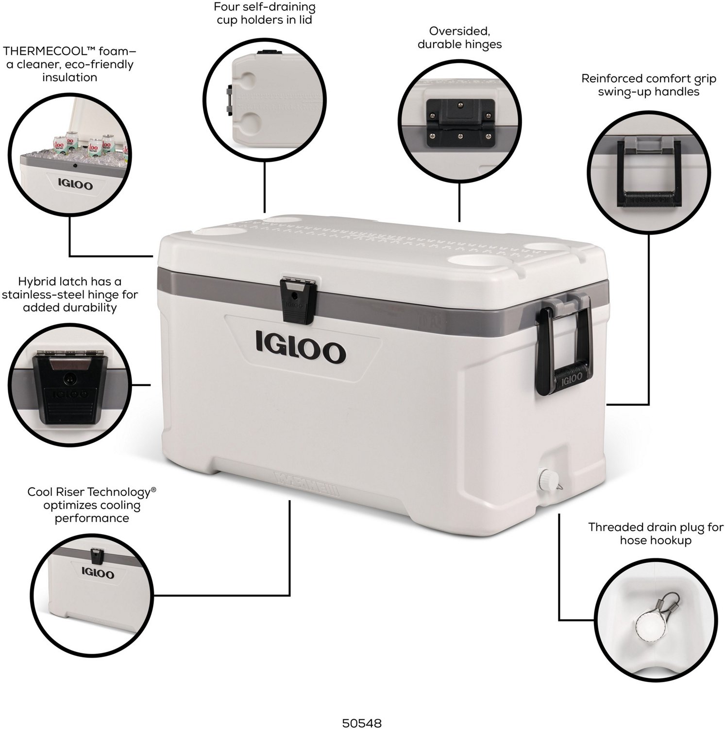 Igloo 50548 Marine Ultra 70 Qt. White Cooler with Comfort Grip