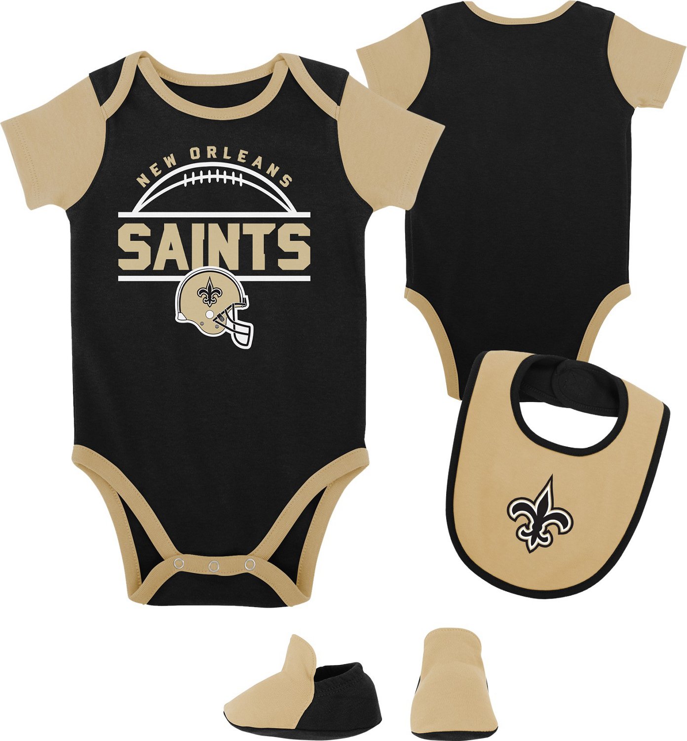 NFL New Orleans Saints Baby Boys Bodysuit, Pant and Cap Outfit Set