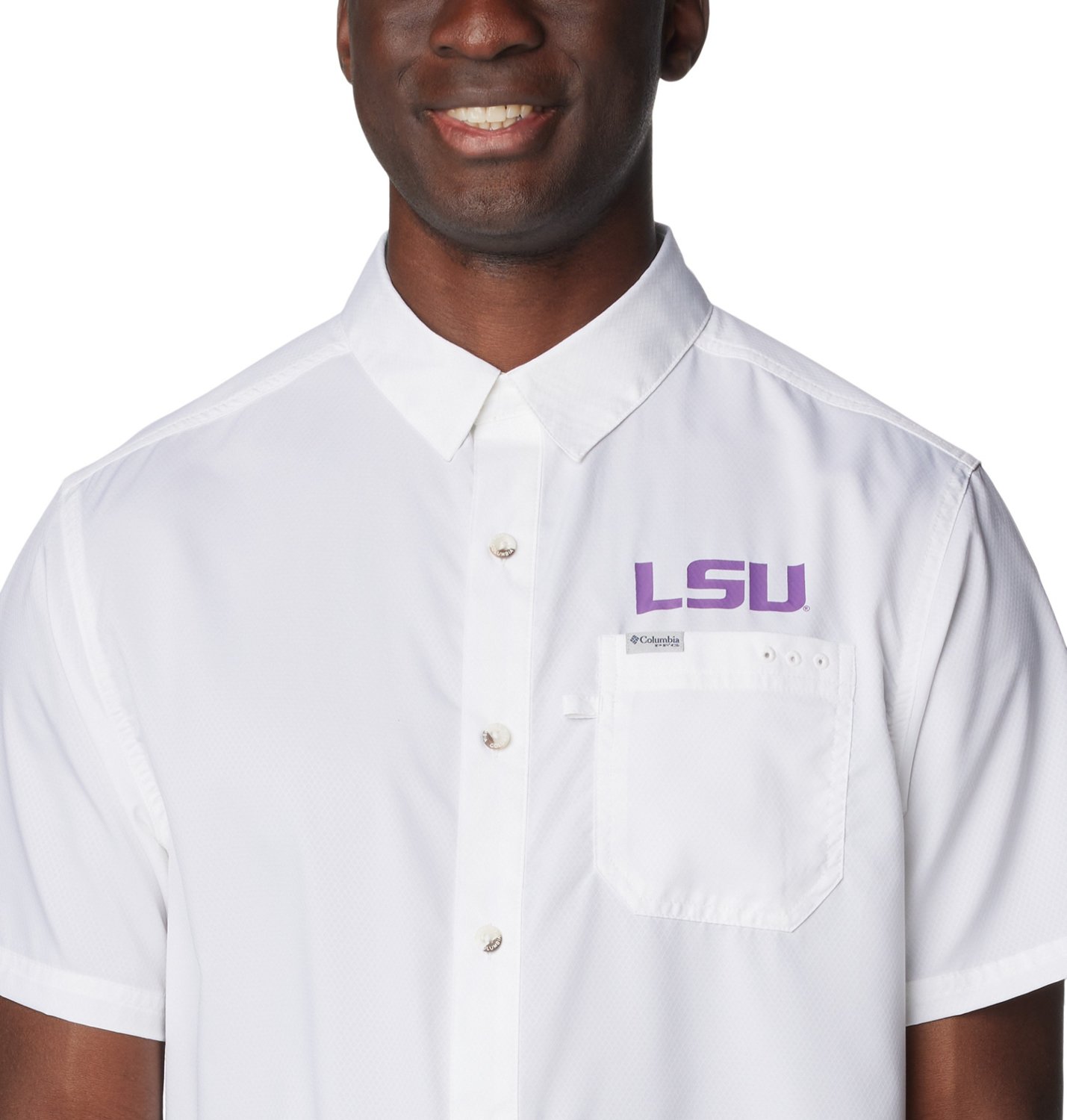Columbia Sportswear Men's Louisiana State University PFG Slack Tide Camp Button Down Shirt - view number 3