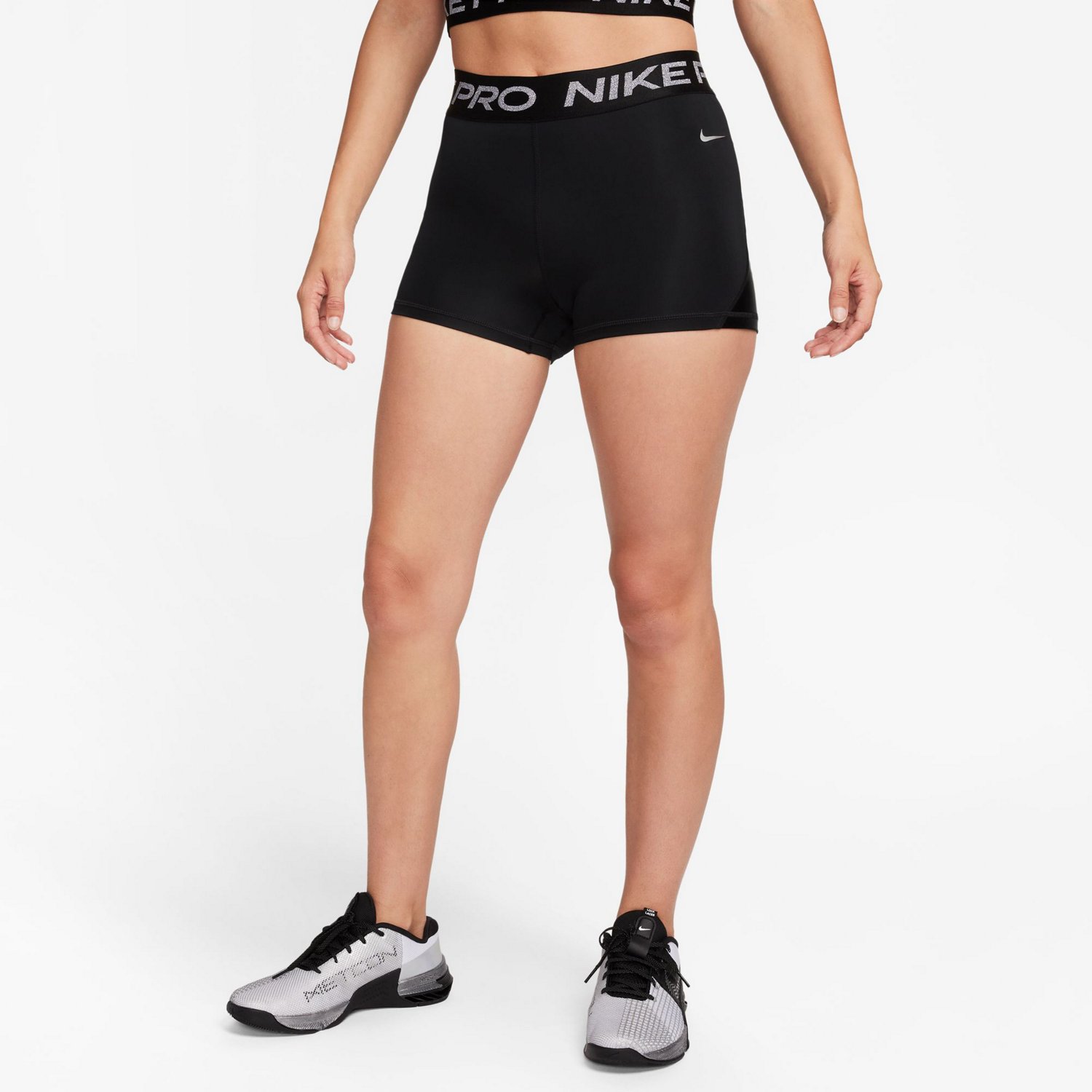 Nike Women's Pro Mid-Rise Shine Shorts 3 in - view number 3