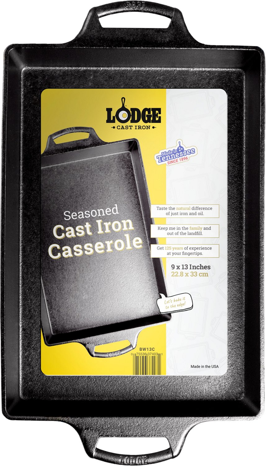 Lodge 9 in x 13 in Seasoned Cast Iron Casserole Pan