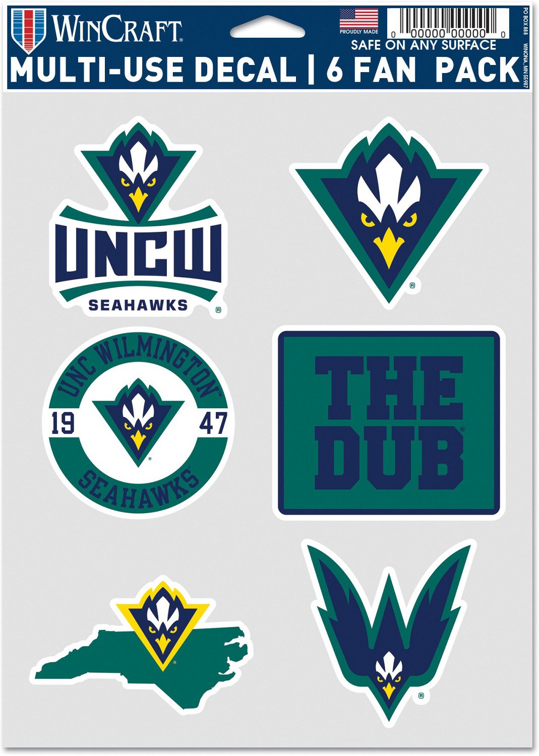 WinCraft University of North Carolina Wilmington MultiUse Decals 6Pack Academy