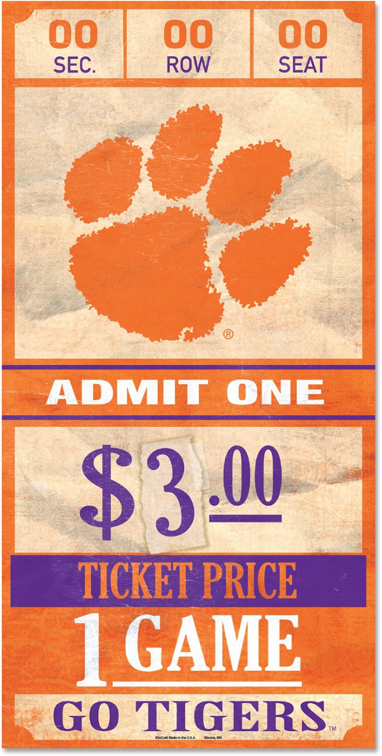 WinCraft Clemson University 6 in x 12 in Wood Ticket Sign Academy