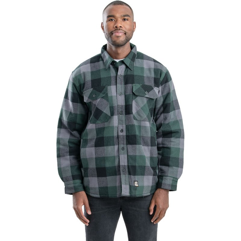 Berne Men's Flannel Shirt Jacket Plaid Green E, Medium - Men's Work Jackets at Academy Sports