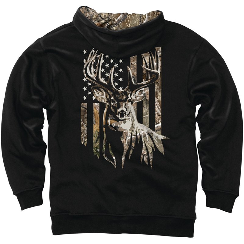 Buck Wear Men's Camo Stag and Stripes Hoodie Black, 2X-Large - Men's Longsleeve Outdoor Tops at Academy Sports