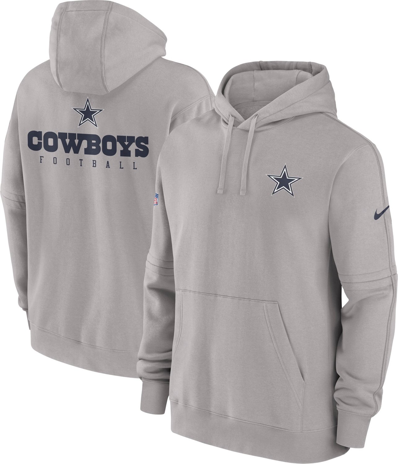 Nike Men's Dallas Cowboys Wordmark Therma-FIT Grey Pullover Hoodie