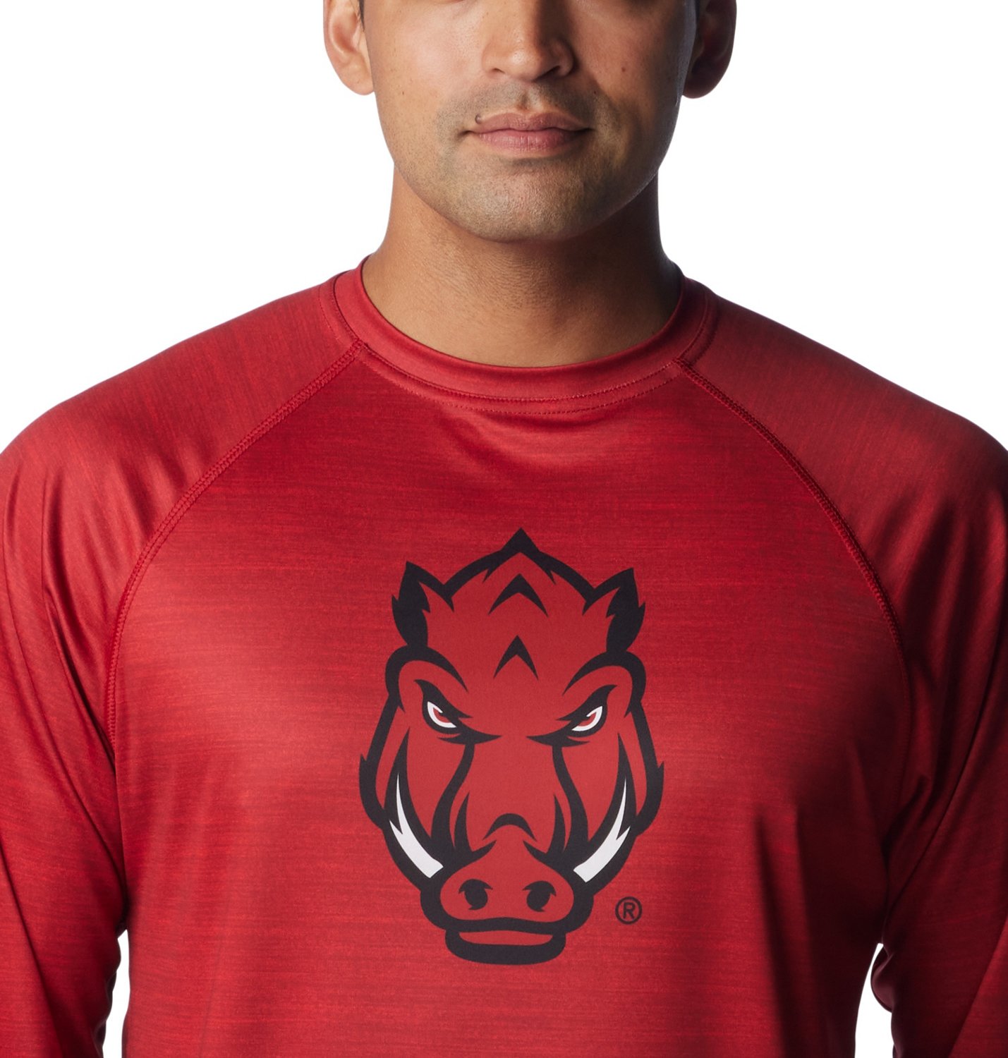 Columbia Sportswear Men's University of Arkansas PFG Terminal Tackle Heather Long Sleeve Shirt - view number 3