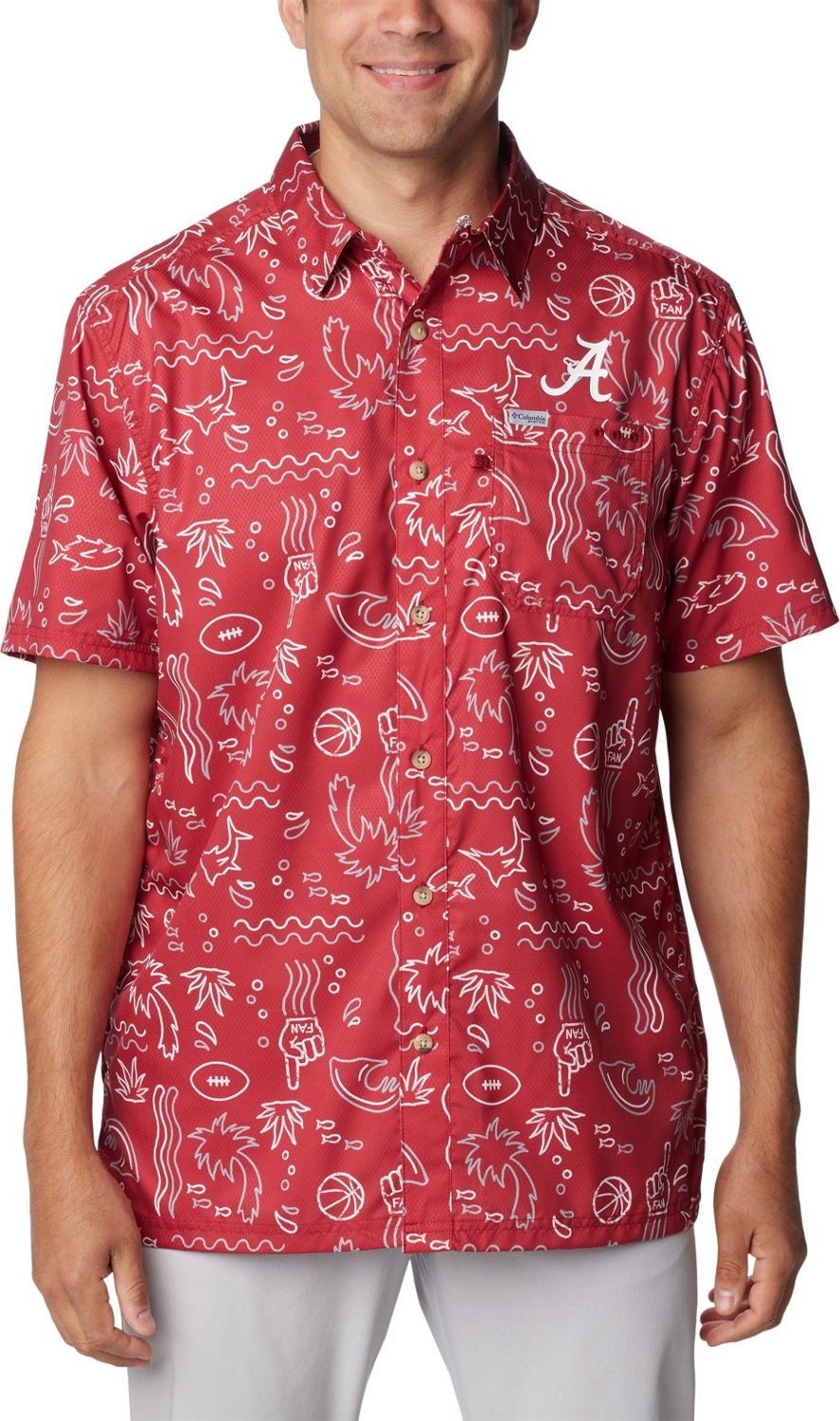 Columbia Men's Alabama Crimson Tide Crimson Slack Tide Button-Down Shirt, Medium, Red