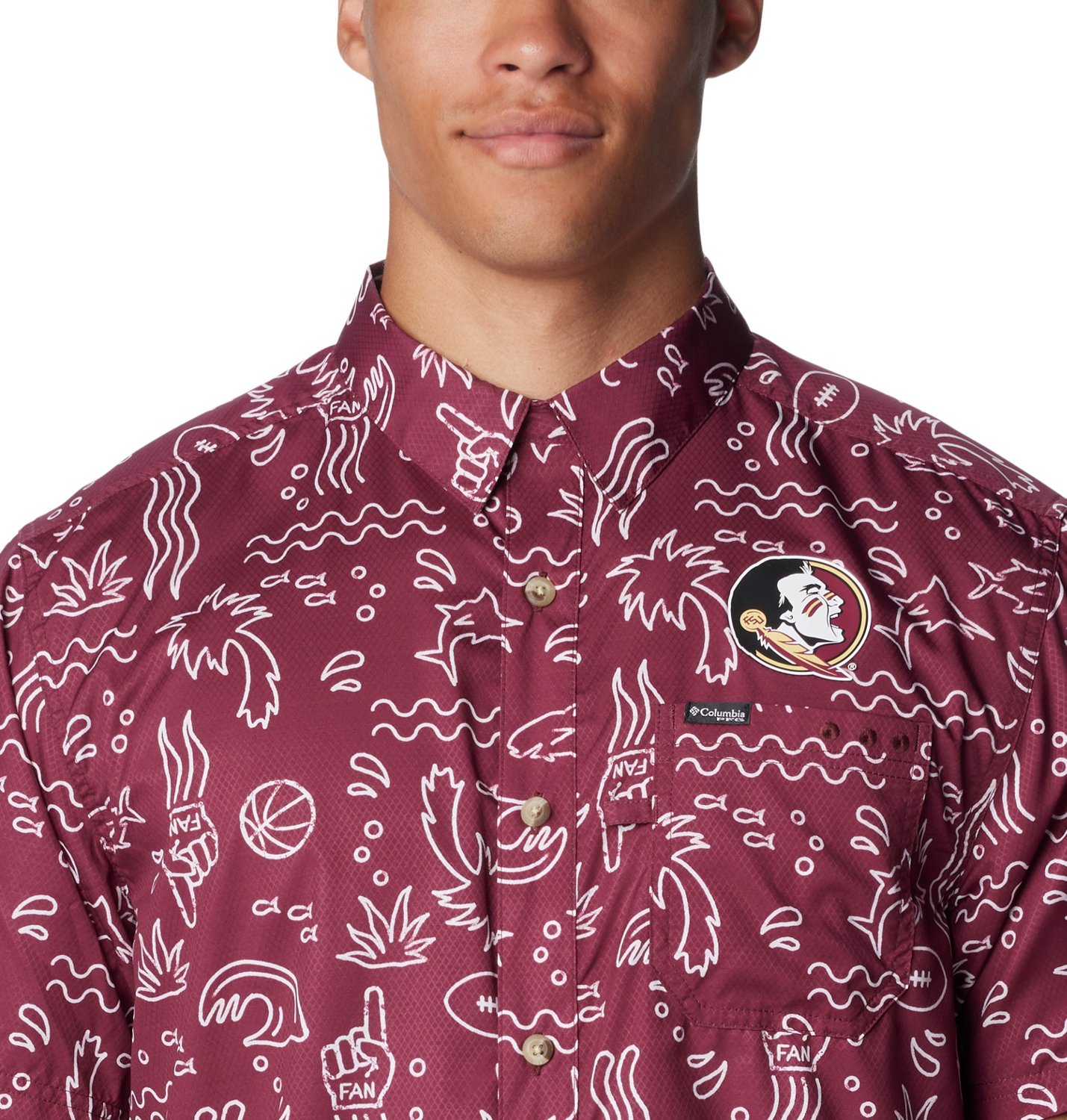 Columbia Sportswear Men's Florida State University Super Slack Tide Fish Fan Button Down Shirt - view number 3