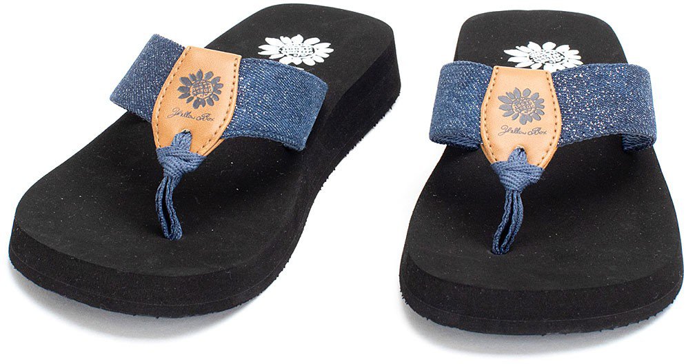 Yellow box best sale denim flip flops