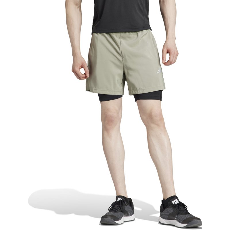 adidas Men's Gym+ Woven 2-in-1 Shorts Silver Pebble, Large - Men's Athletic Performance Bottoms at Academy Sports