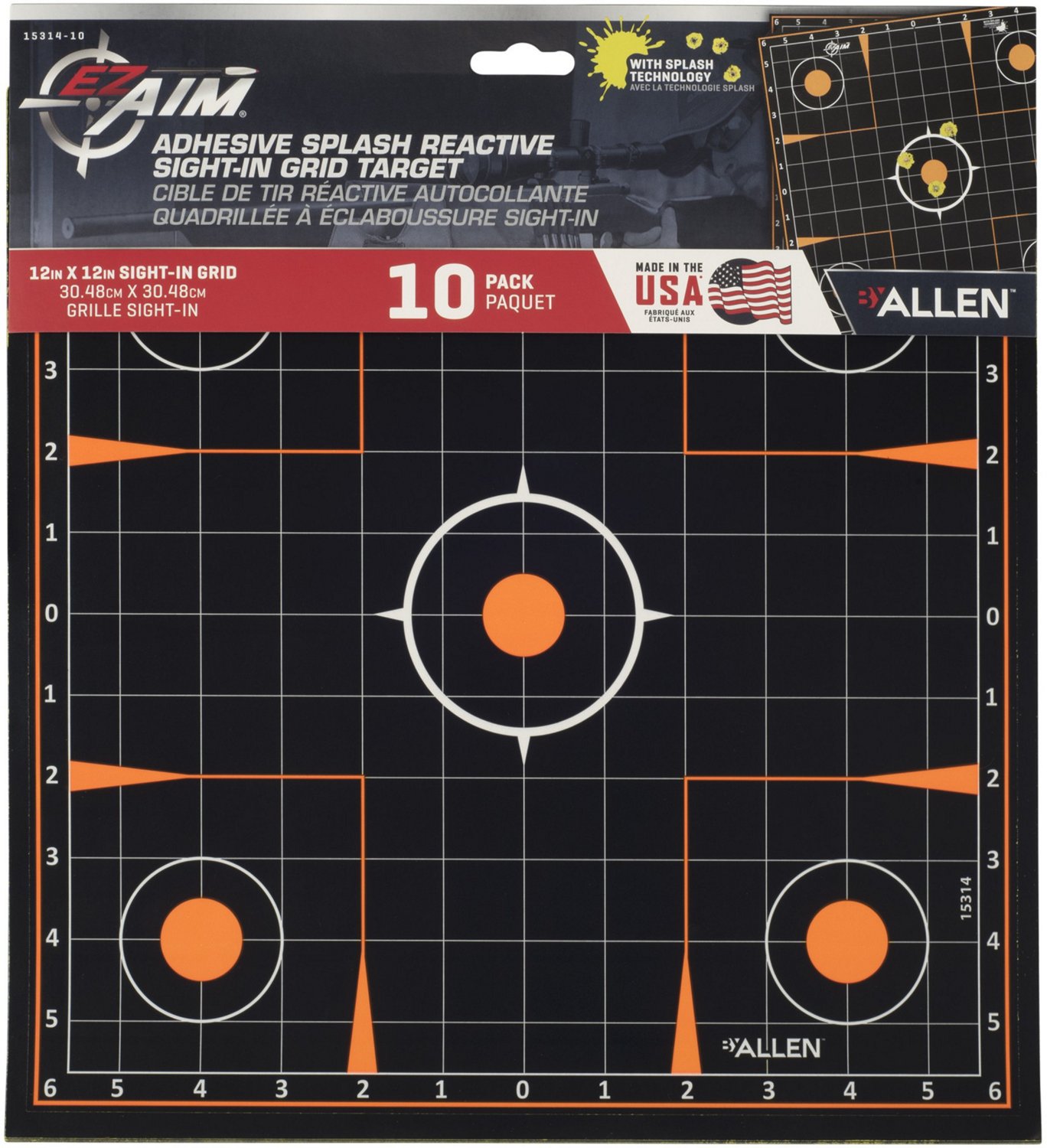 Allen Company EZ Aim Splash Reactive Adhesive Paper Sight-In Grid Shooting Targets 10-Pack                                       - view number 2