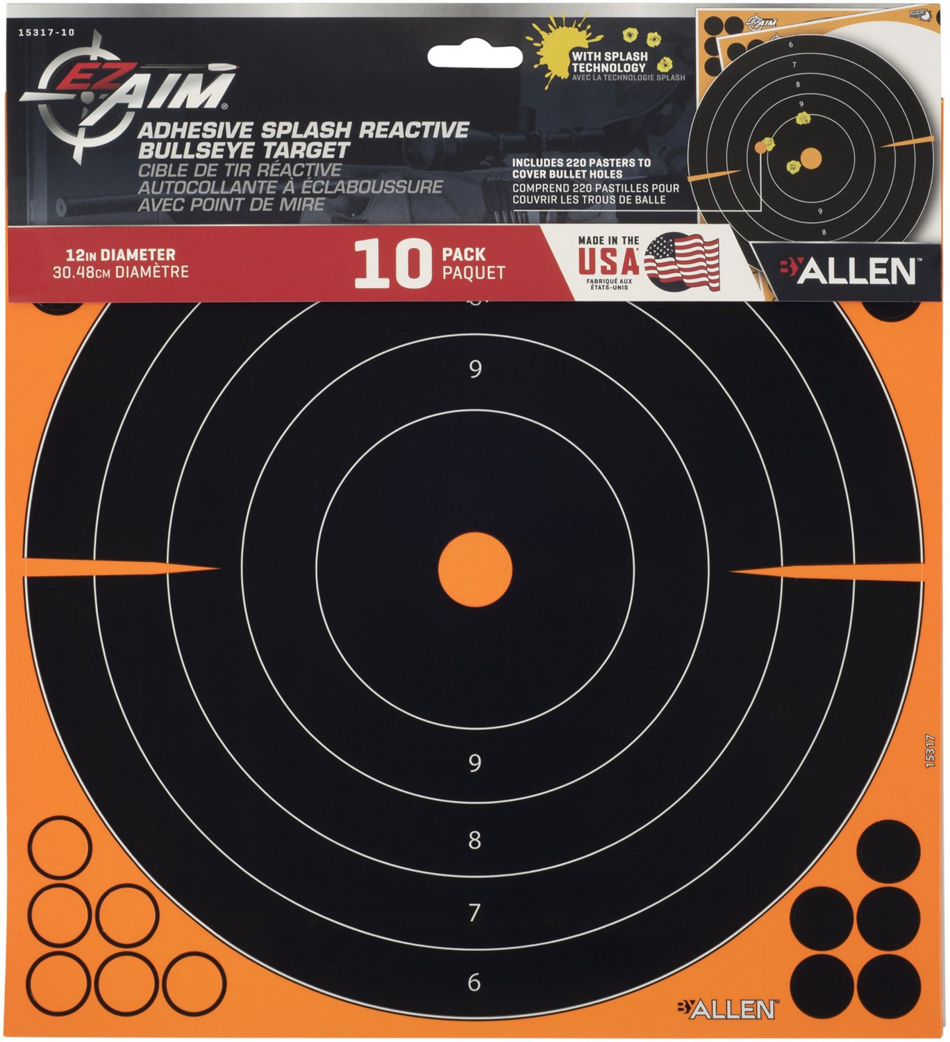 Allen Company EZ Aim Splash Reactive Adhesive Paper Bullseye Shooting Targets 10-Pack - view number 2