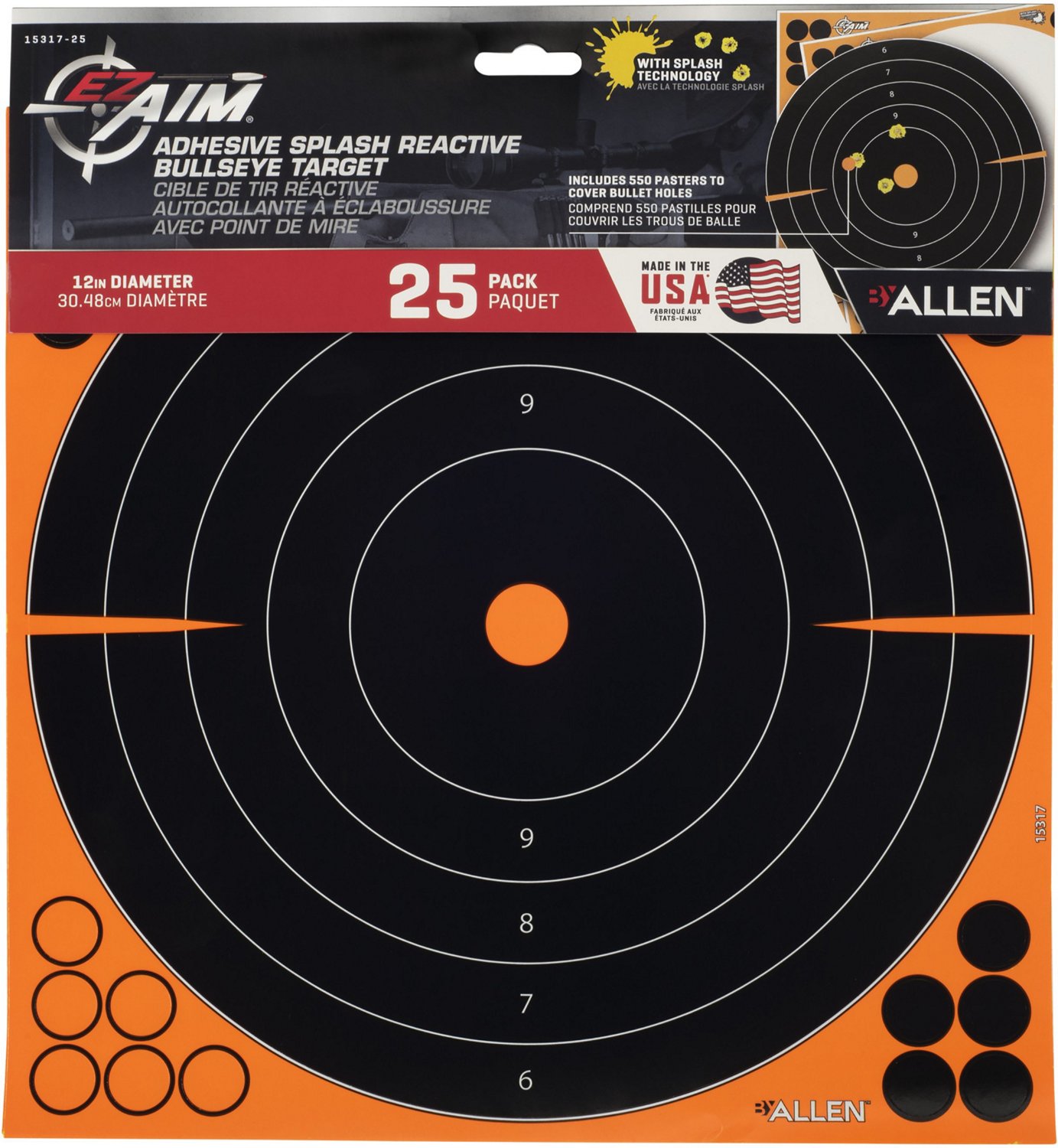 Allen Company EZ Aim Splash Reactive Adhesive Paper Bullseye Shooting