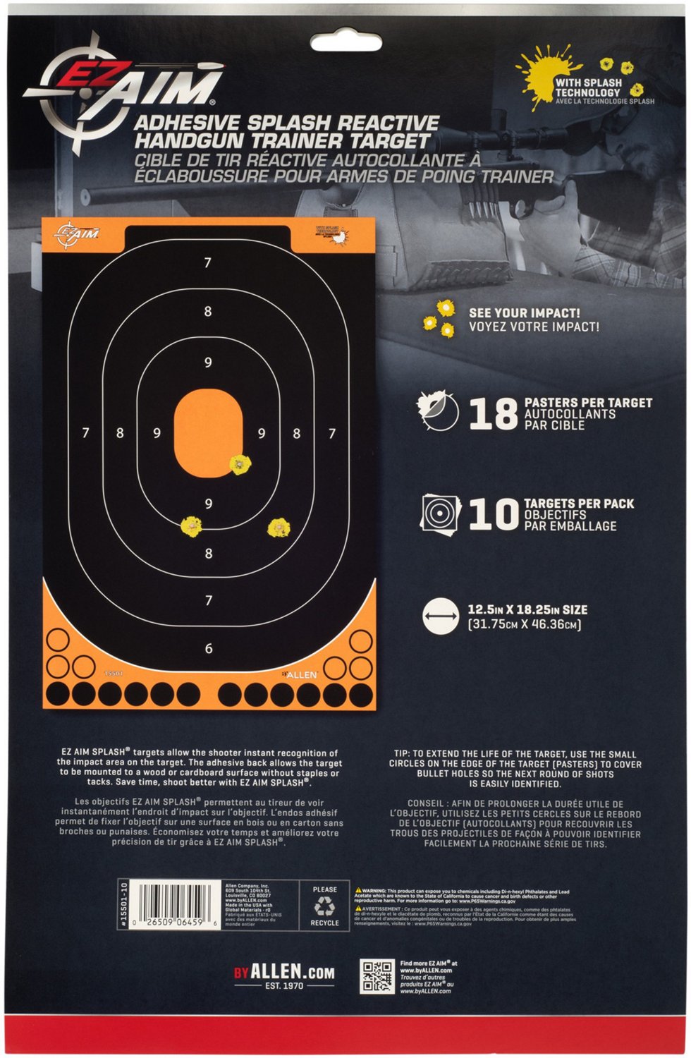 Allen Company EZ Aim Splash Reactive Adhesive HG Trainer Paper Shooting Target 5-Pack