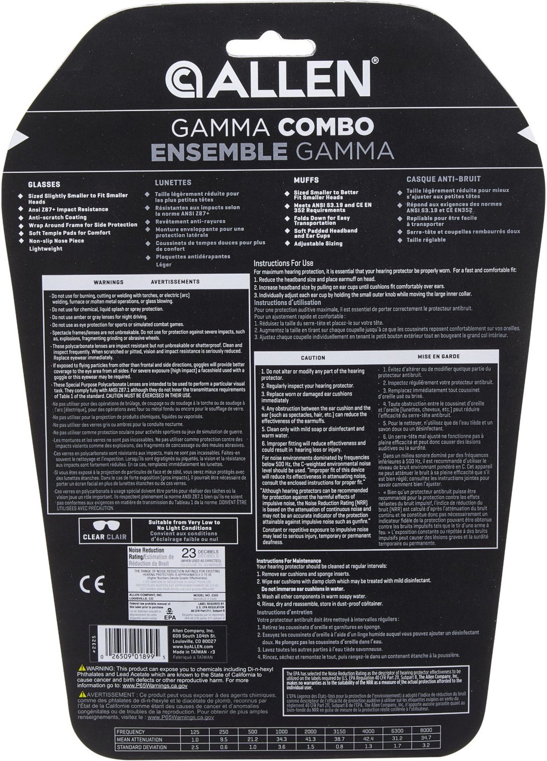 Allen Company Junior Gamma Shooting Earmuffs And Safety Glasses Combo