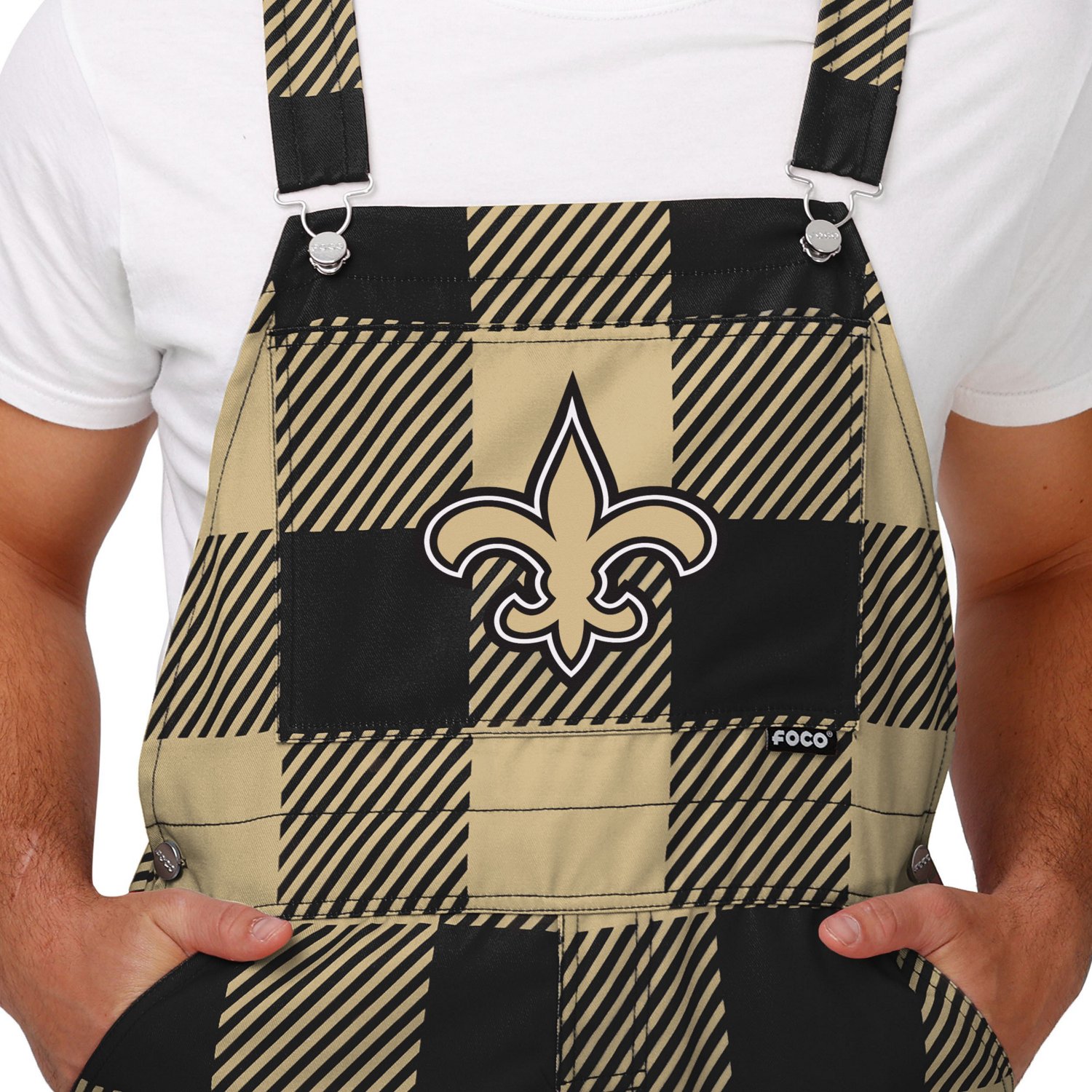 FOCO Men's New Orleans Saints Buffalo Plaid Overalls                                                                             - view number 4