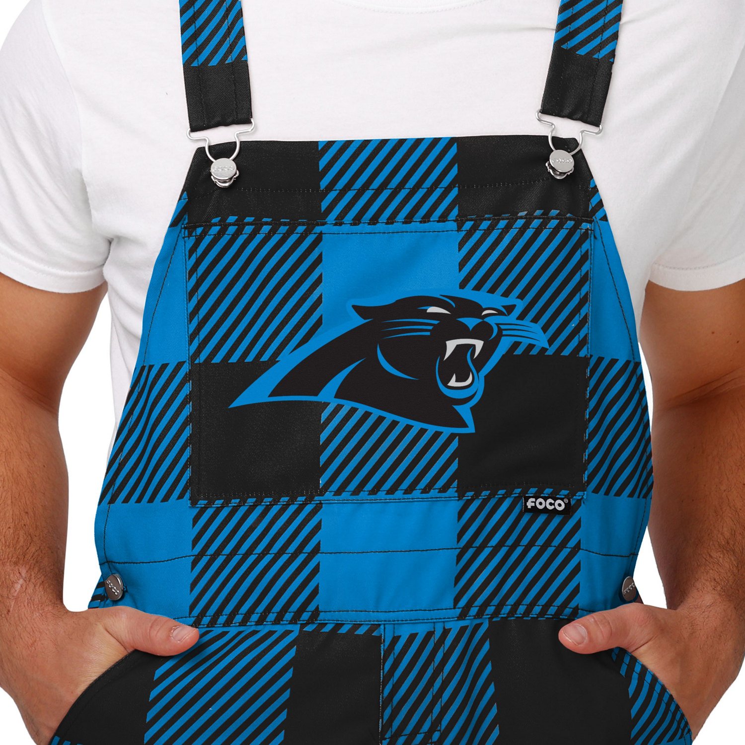 FOCO Men's Carolina Panthers Buffalo Plaid Overalls - view number 4