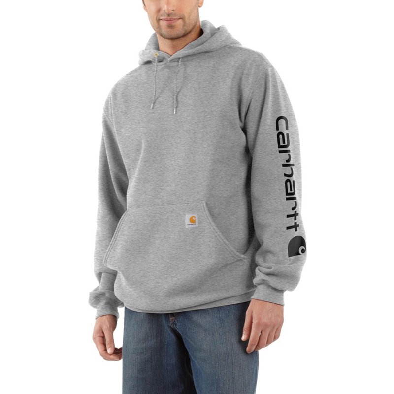 Carhartt Men's Midweight Signature Sleeve Logo Hooded Sweatshirt Grey/Black, 4X-Large - Men's Longsleeve Work Shirts at Academy Sports