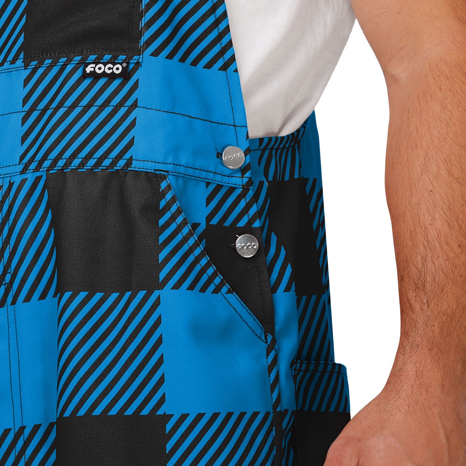 FOCO Men's Carolina Panthers Buffalo Plaid Overalls - view number 5