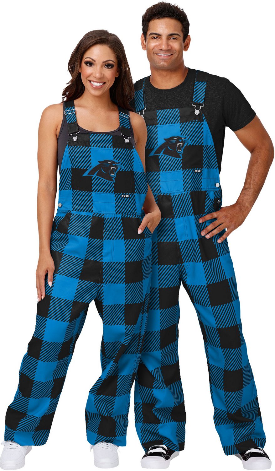 FOCO Men's Carolina Panthers Buffalo Plaid Overalls - view number 3