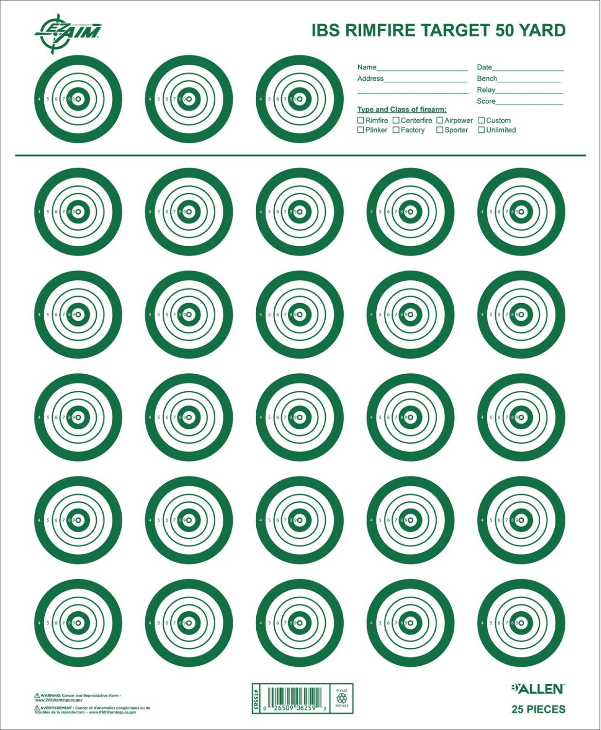 Allen Company EZ Aim IBS Rimfire Paper Shooting Target 25-Pack | Academy