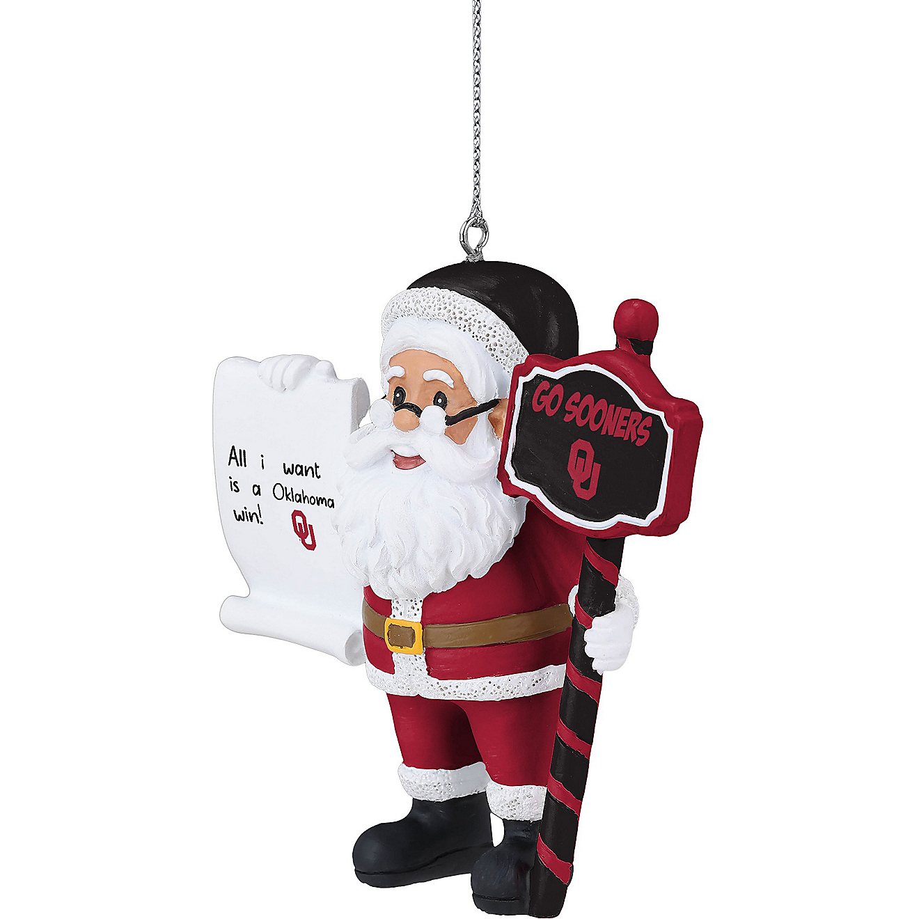 FOCO University of Oklahoma Santa With Scroll Ornament                                                                           - view number 2