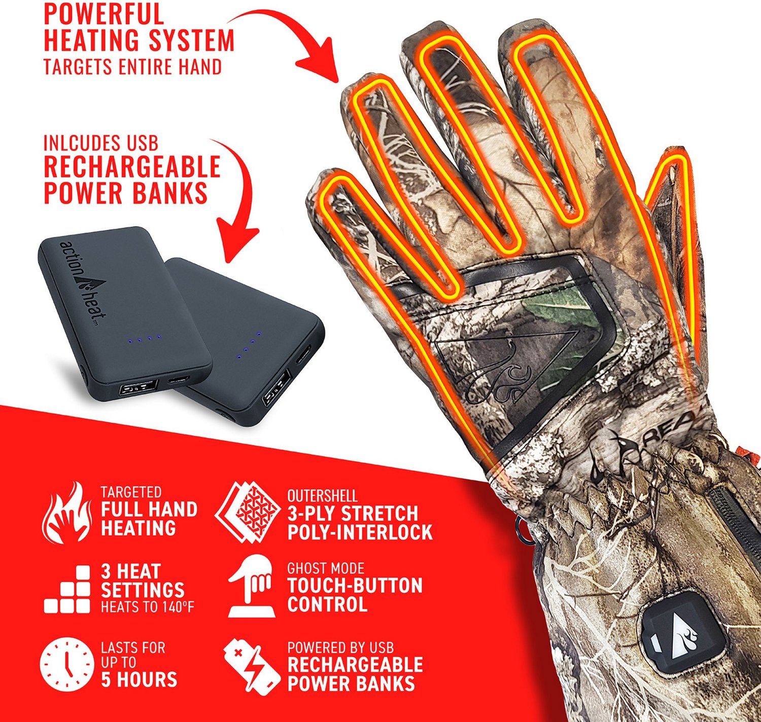 ActionHeat 5V Battery Heated RT Camo Featherweight Gloves - view number 4