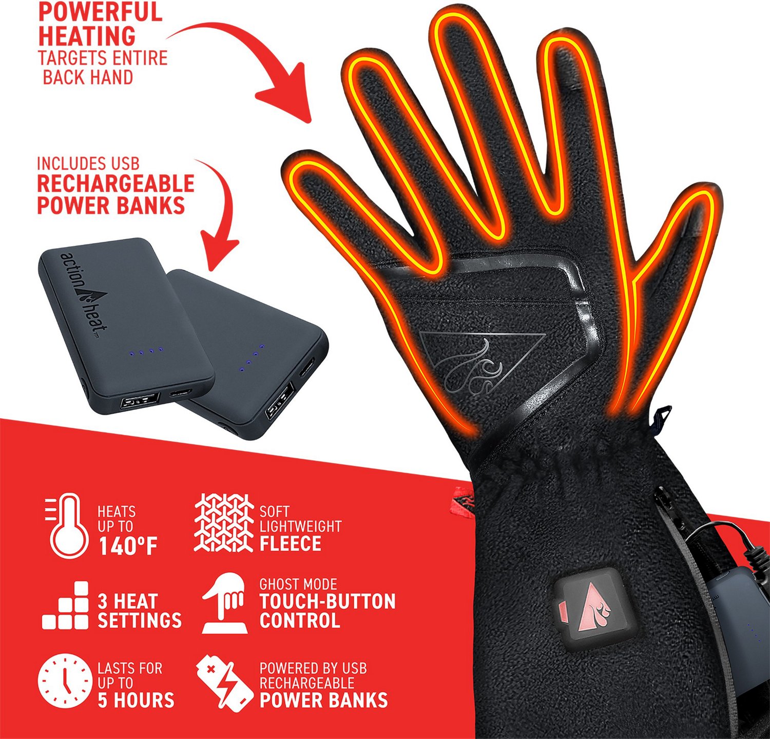 ActionHeat Men's Slim Fit 5 V Heated Fleece Gloves - view number 4
