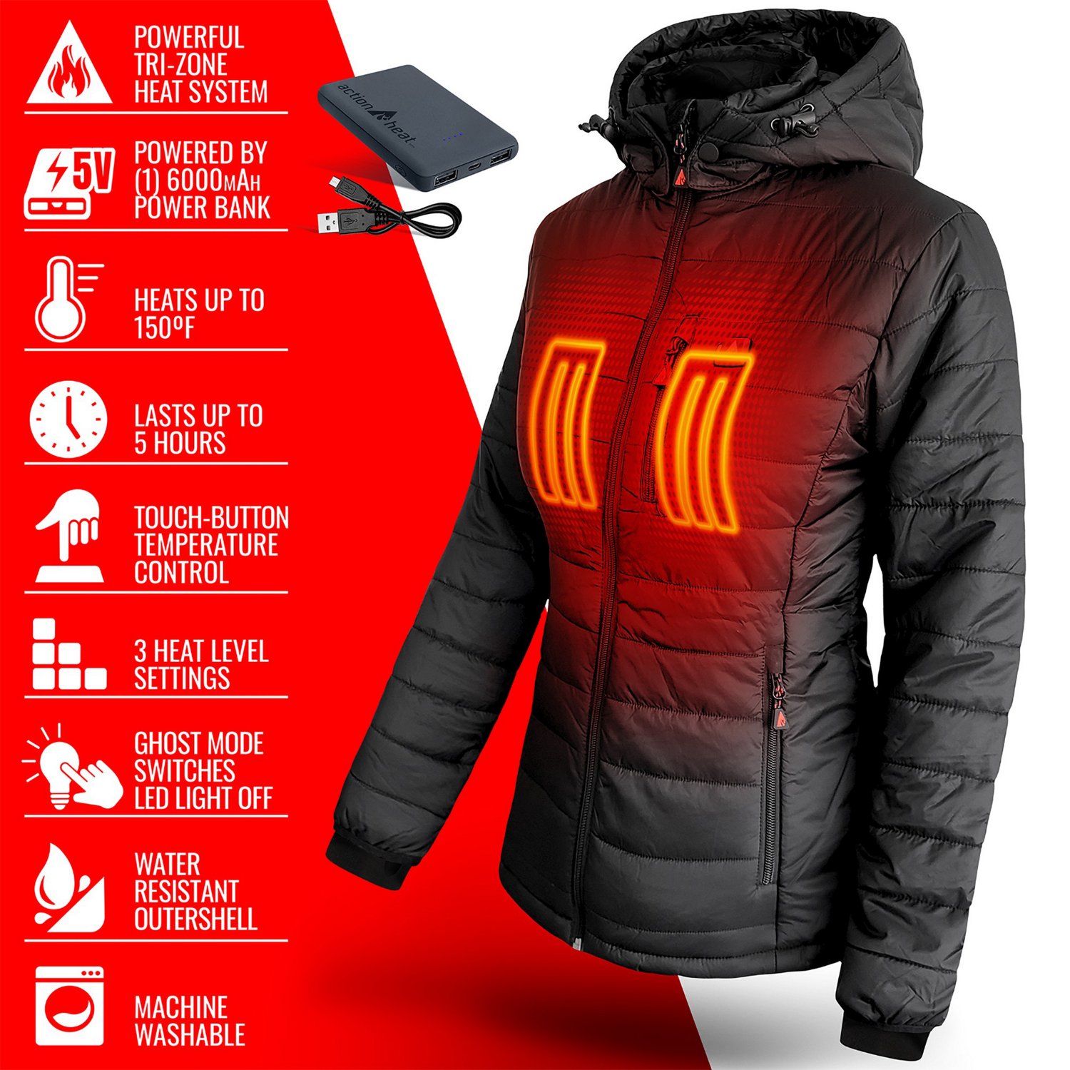 ActionHeat Women's 5V Battery Heated Puffer Jacket with Hood                                                                     - view number 4