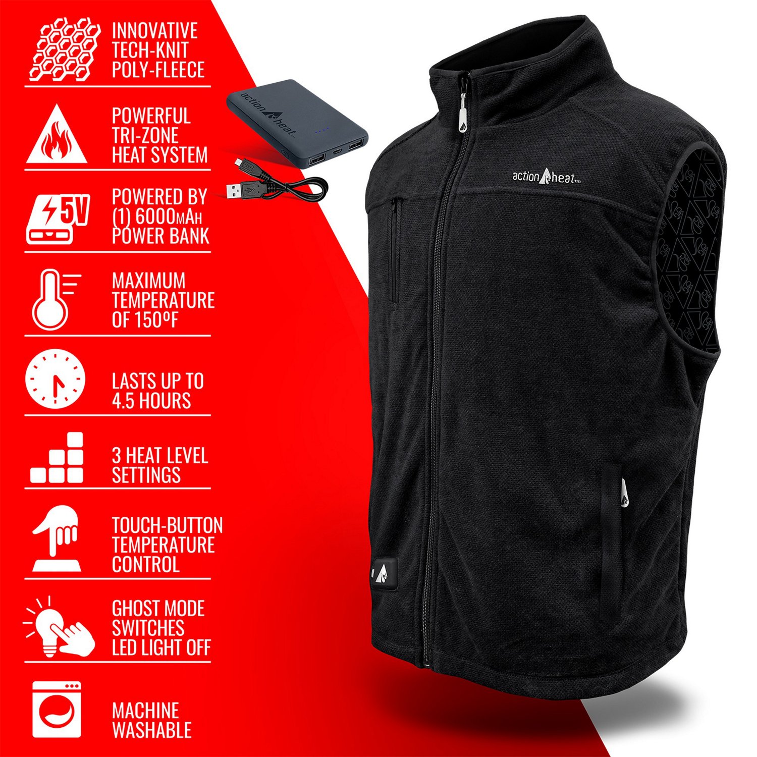 ActionHeat Men's 5V Battery Heated Performance Fleece Vest - view number 5