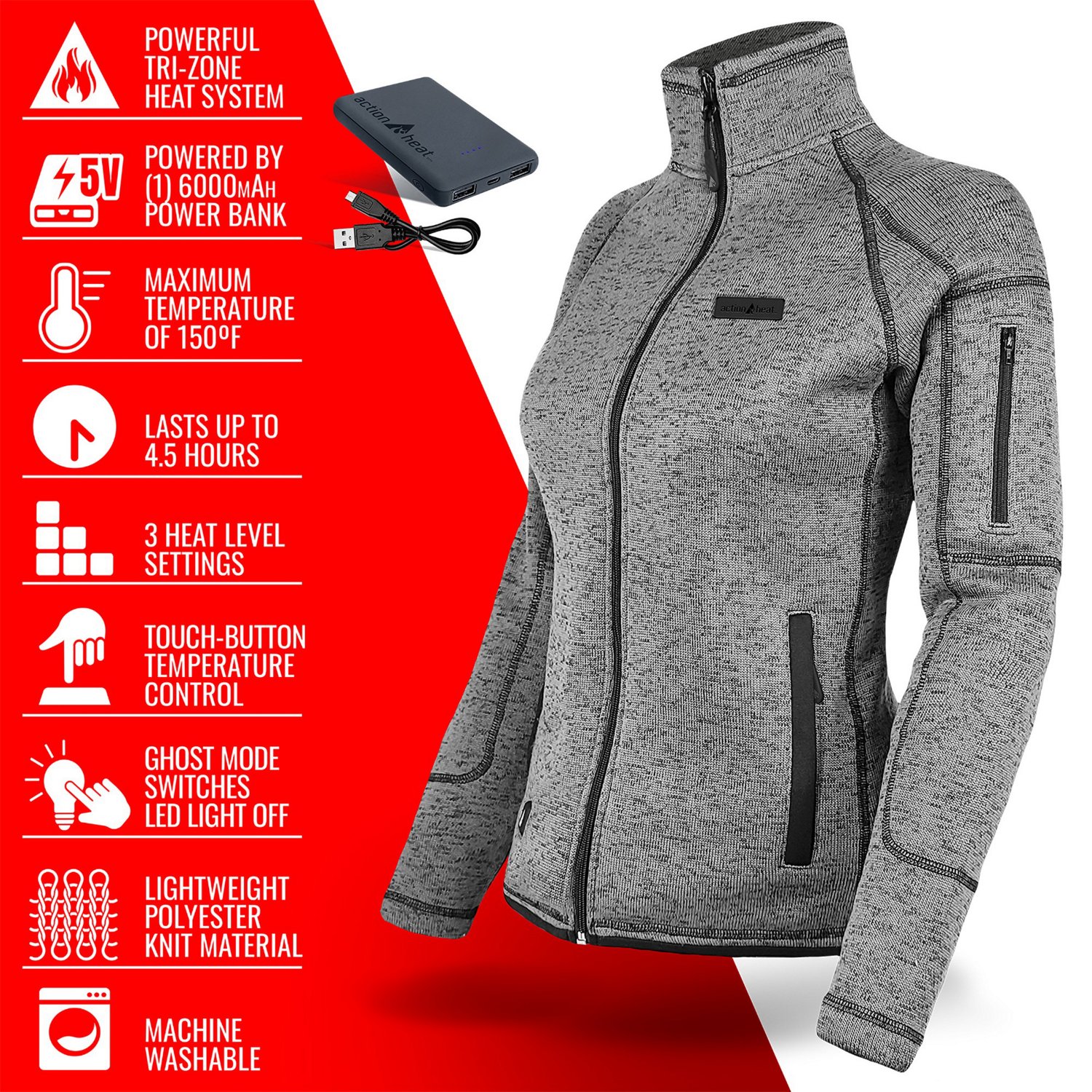 ActionHeat Women's Slim Fit 5V Battery Heated Sweater Jacket - view number 5
