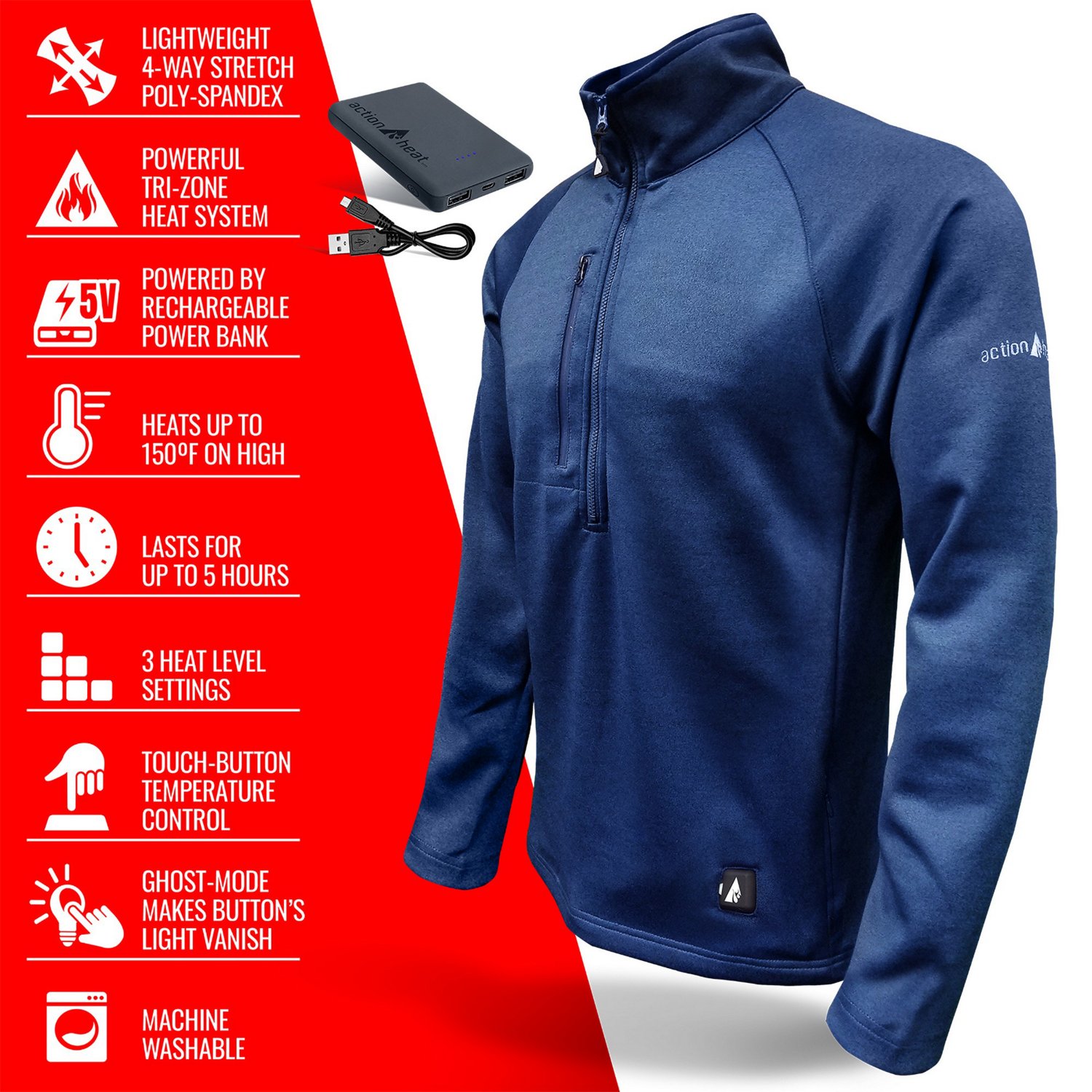 ActionHeat Men's Slim Fit 5V Battery Heated 1/2 Zip Pullover - view number 6