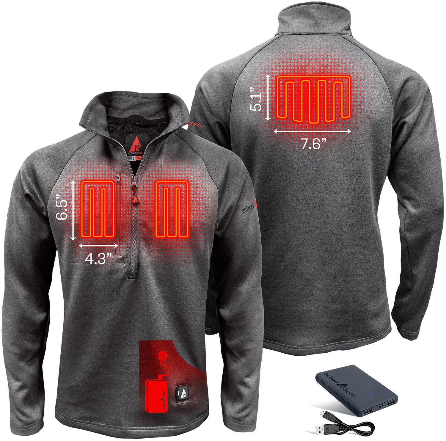 ActionHeat Men's Slim Fit 5V Battery Heated 1/2 Zip Pullover - view number 3