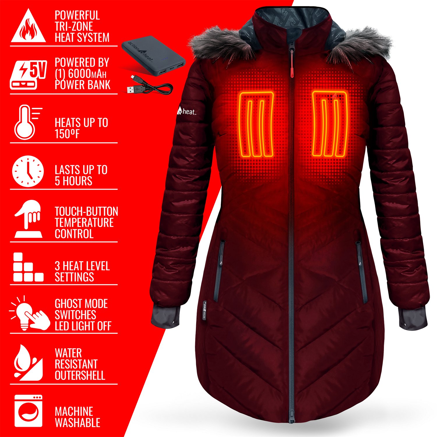 ActionHeat Women's 5V Battery Heated Long Hooded Puffer Jacket - view number 4