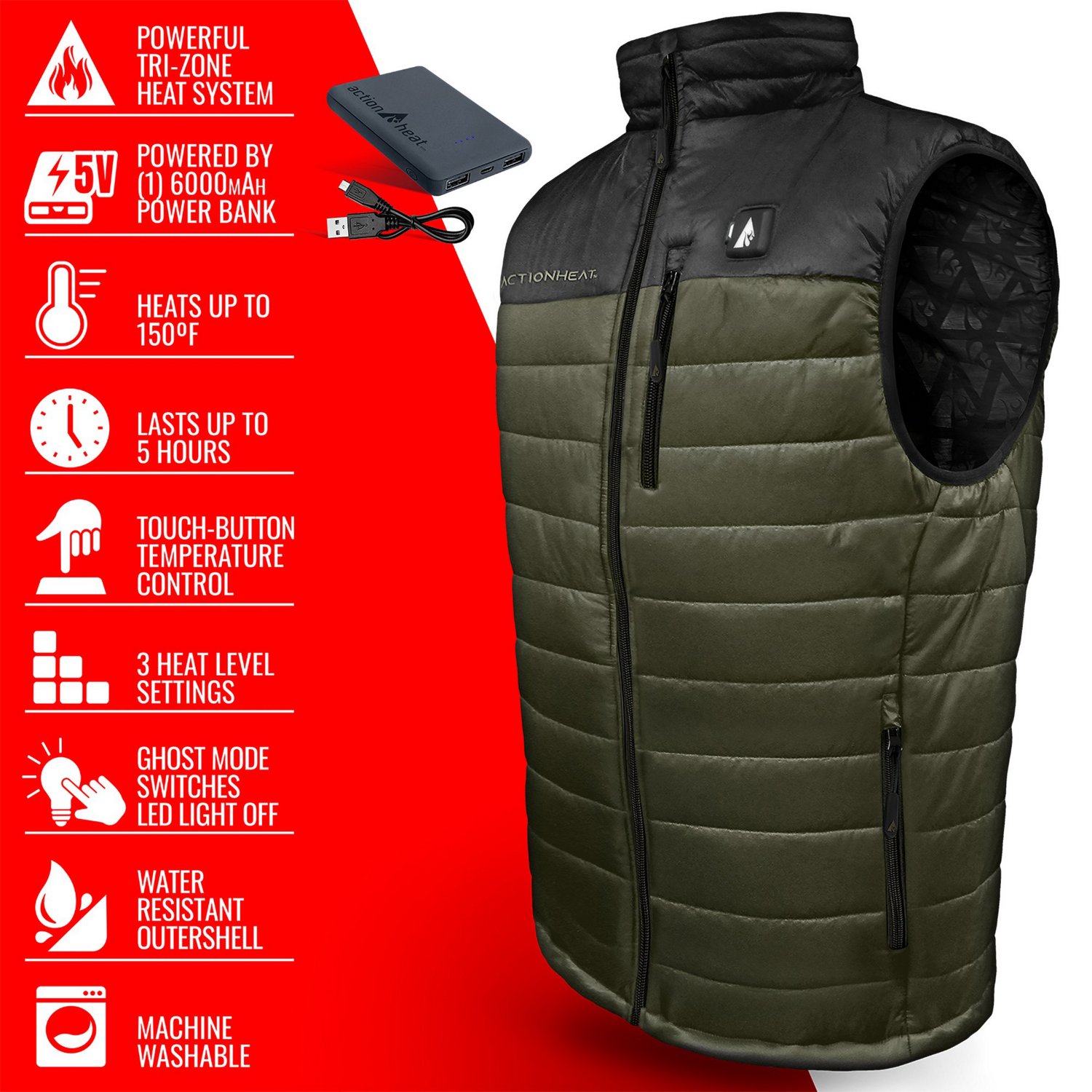 ActionHeat Men's 5V Battery Heated Pocono Puffer Vest