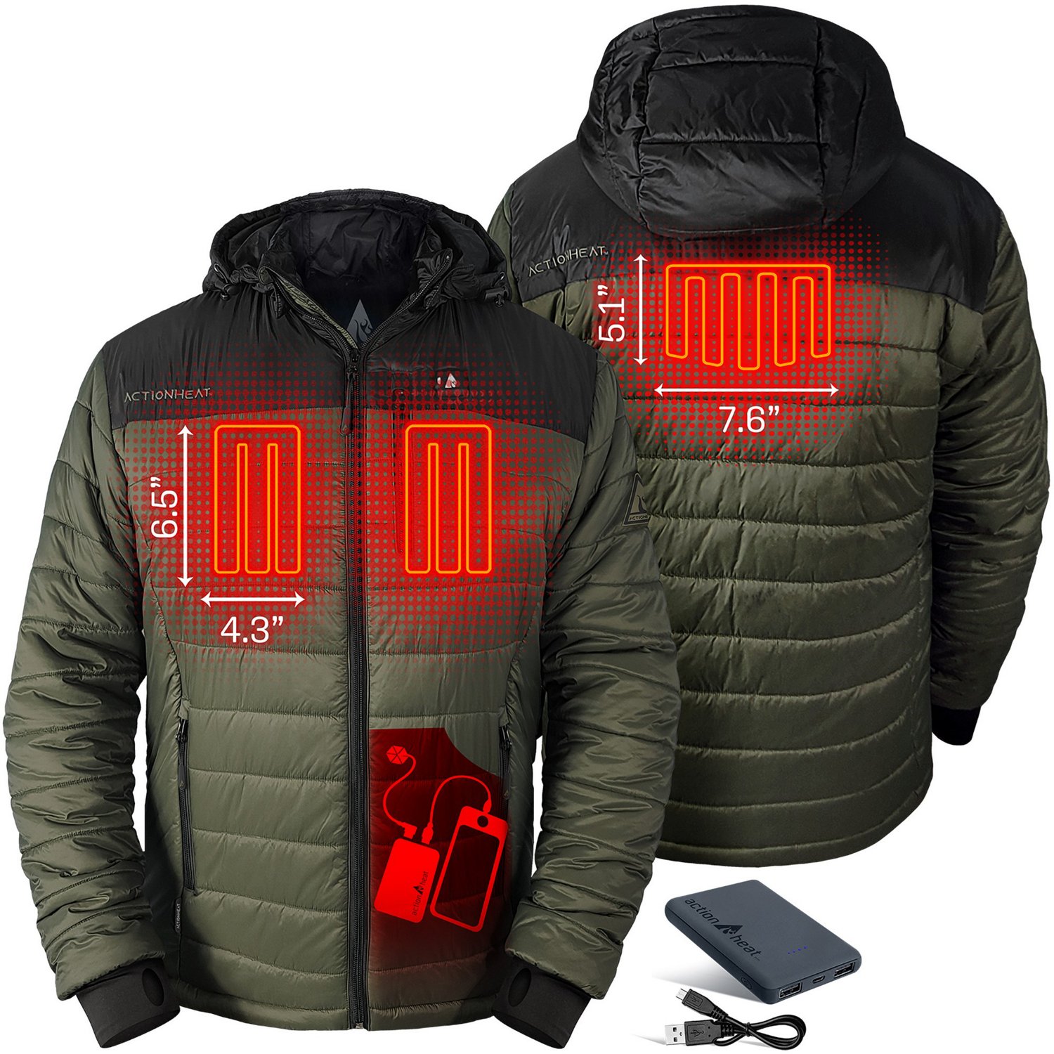 ActionHeat Men's 5V Battery Heated Color Block Hooded Puffer Jacket - view number 3