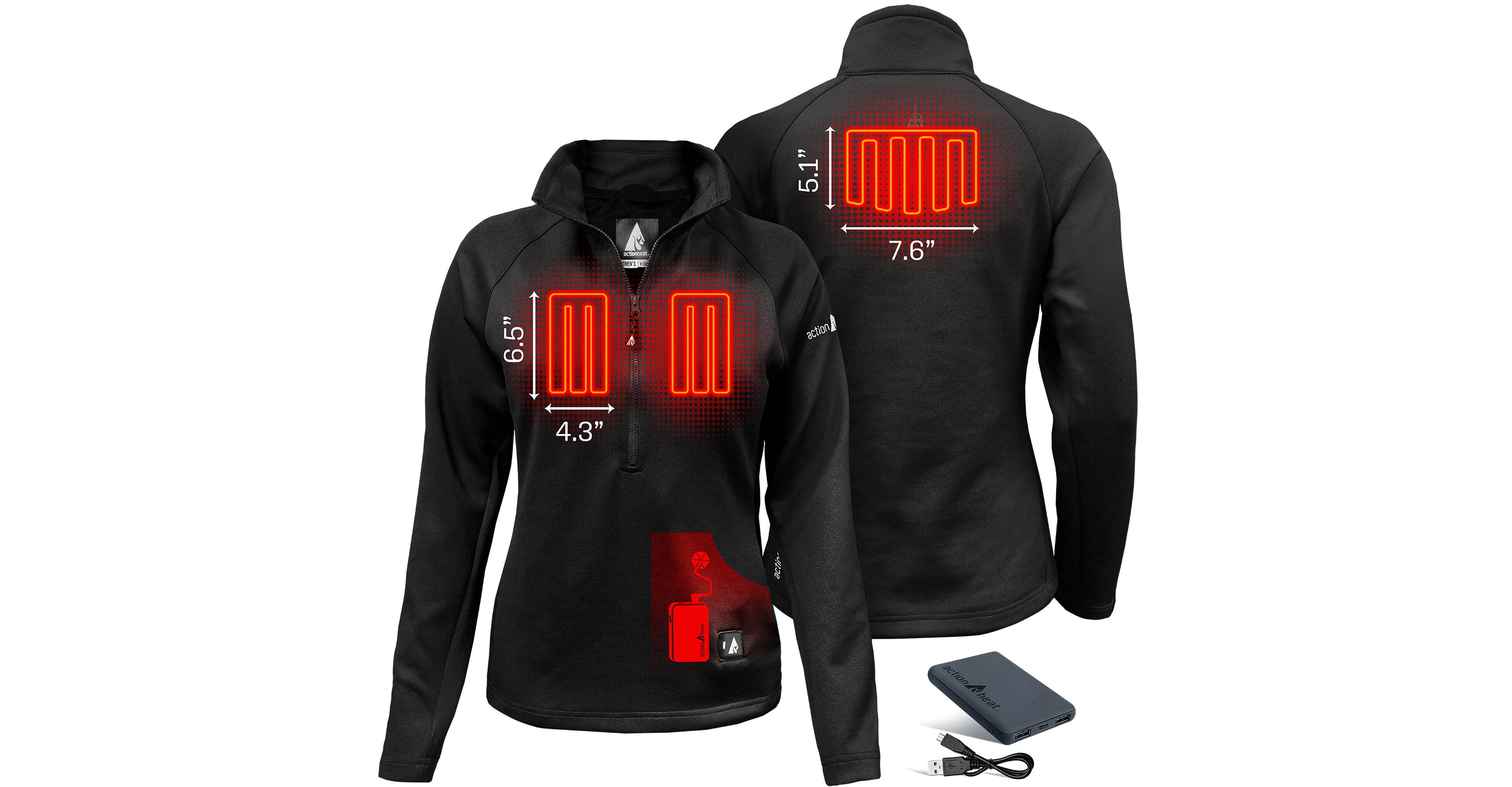 ActionHeat Women's Slim Fit 5V Battery Heated 1/2 Zip Pullover