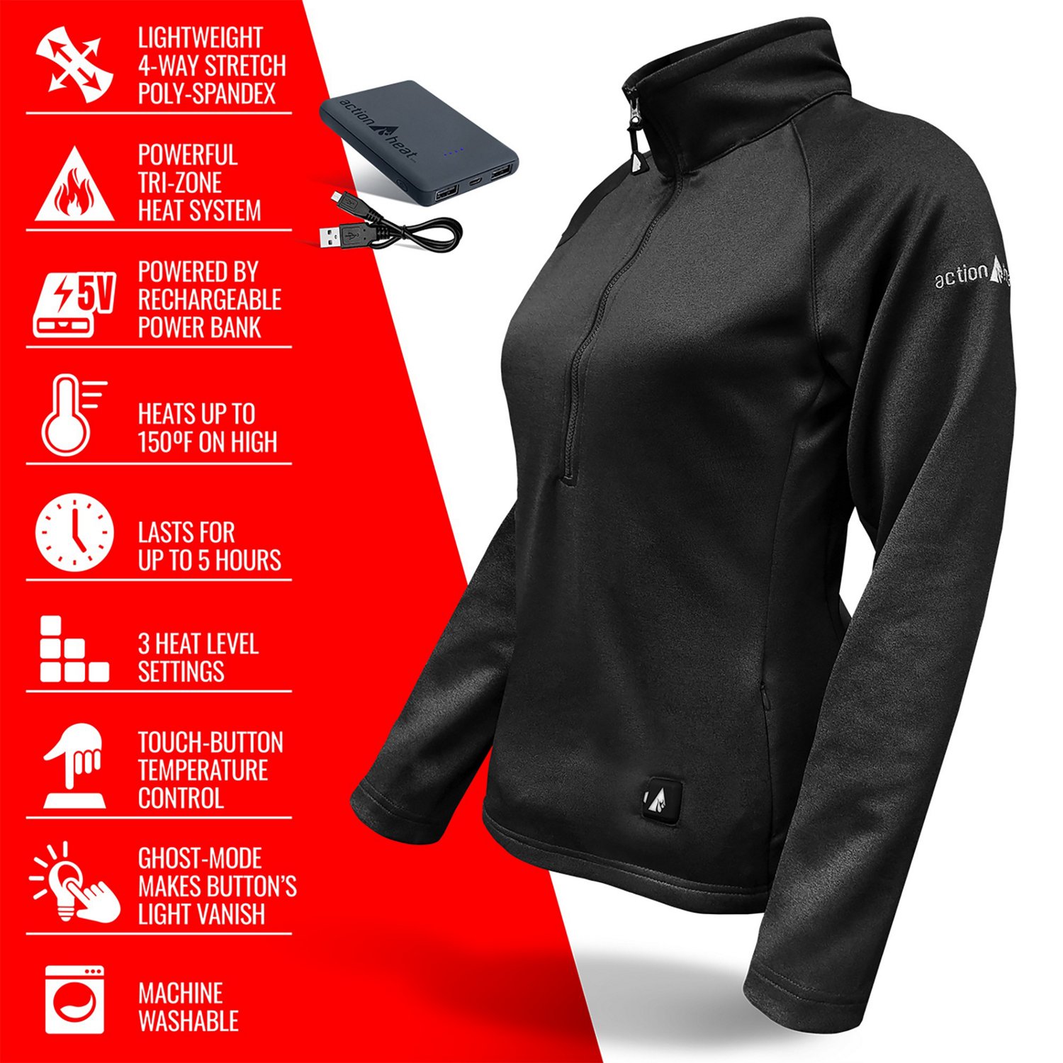 ActionHeat Women's Slim Fit 5V Battery Heated 1/2 Zip Pullover - view number 6